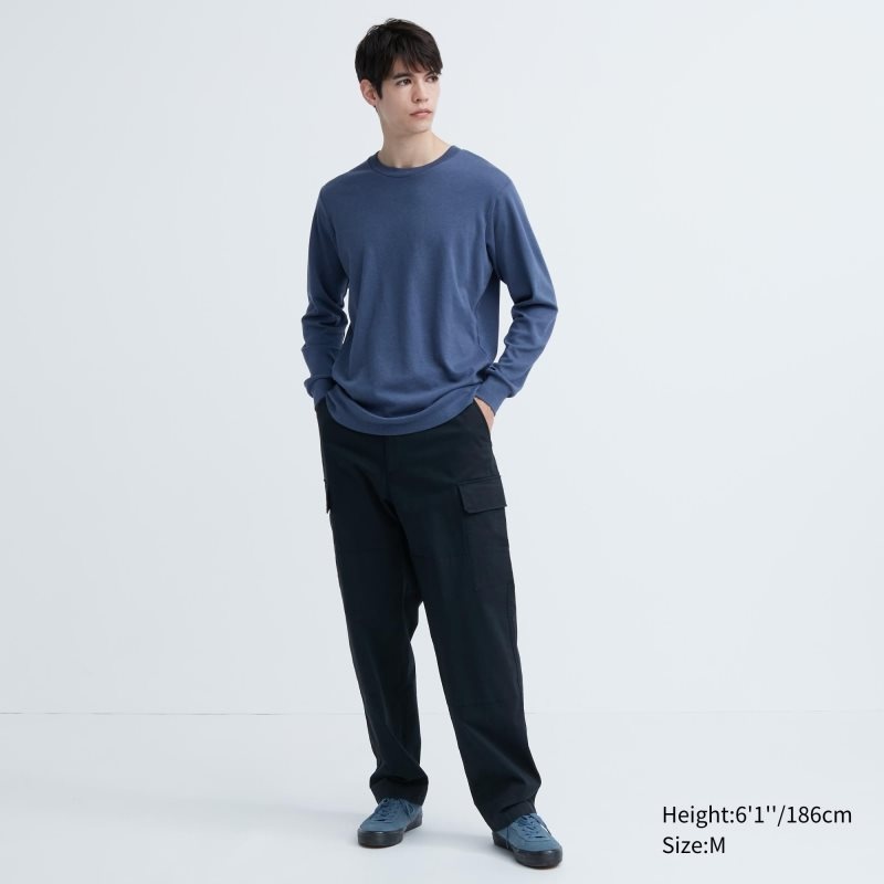 Uniqlo Soft Brushed Crew Neck Long-sleeve T-shirts Heren Donkerblauw | 2556185