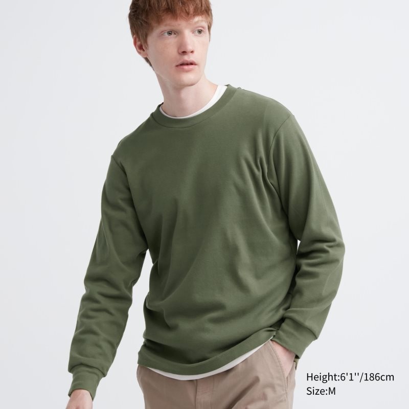 Uniqlo Soft Brushed Crew Neck Long-sleeve T-shirts Heren Olijfgroen | 986625