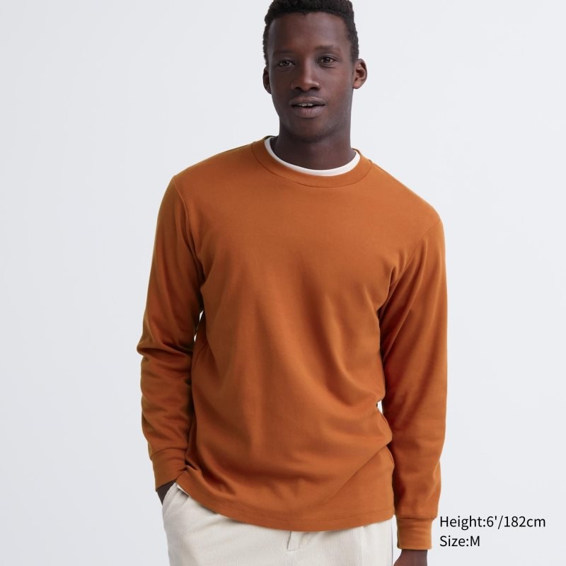 Uniqlo Soft Brushed Crew Neck Long-sleeve T-shirts Heren Oranje | 8441424