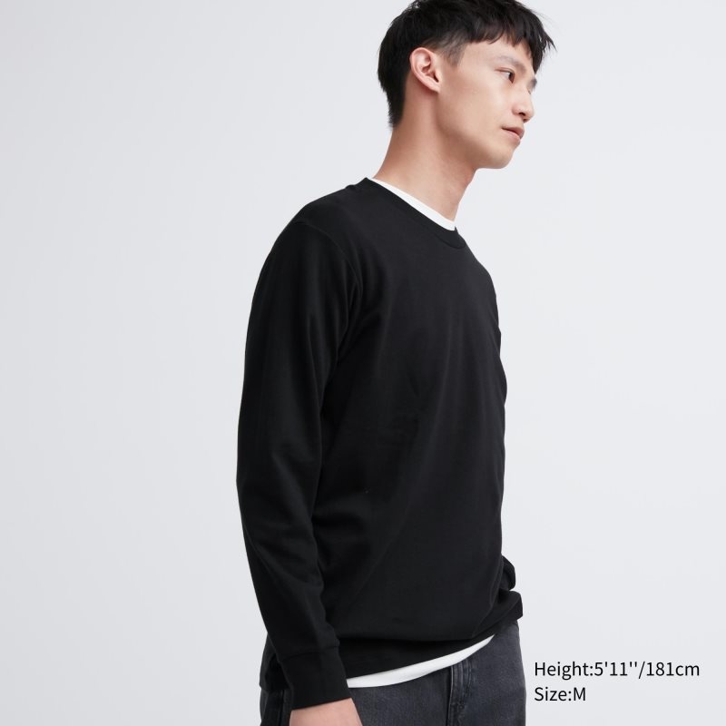 Uniqlo Soft Brushed Crew Neck Long-sleeve T-shirts Heren Zwart | 4217513