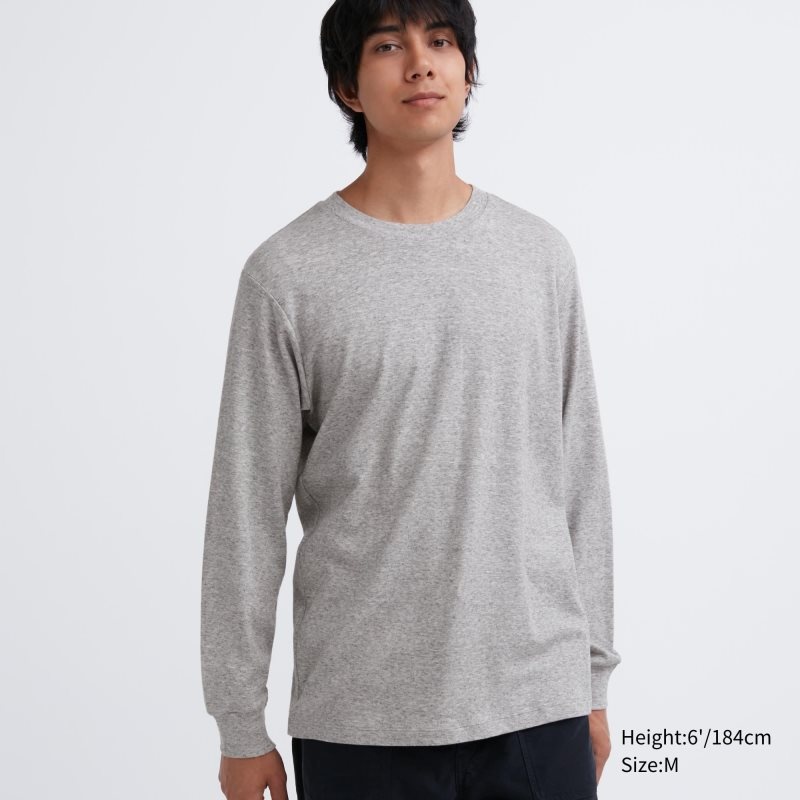 Uniqlo Soft Brushed Crew Neck Long-sleeve T-shirts Heren Grijs | 4574543