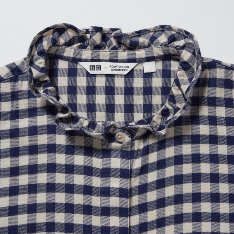 Uniqlo Soft Brushed Stand Collar Long-Sleeve Overhemd Dames Blauw | 8057235