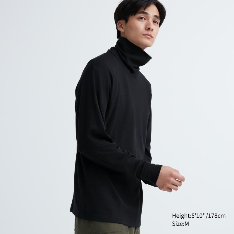 Uniqlo Soft Brushed Turtleneck Long-sleeve T-shirts Heren Zwart | 5351785