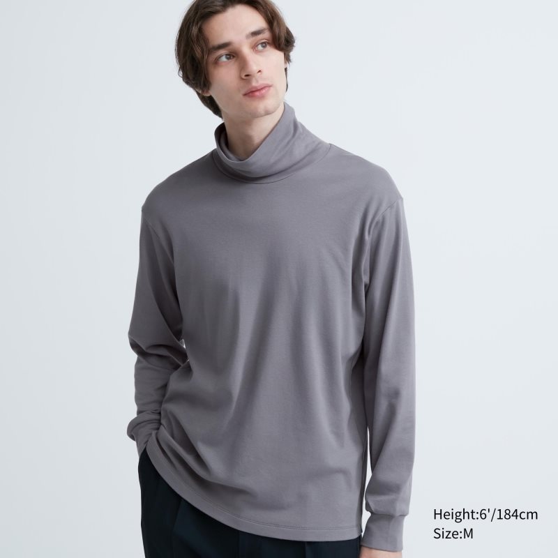 Uniqlo Soft Brushed Turtleneck Long-sleeve T-shirts Heren Grijs | 1767503