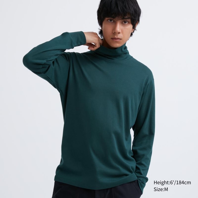 Uniqlo Soft Brushed Turtleneck Long-sleeve T-shirts Heren Groen | 1554004