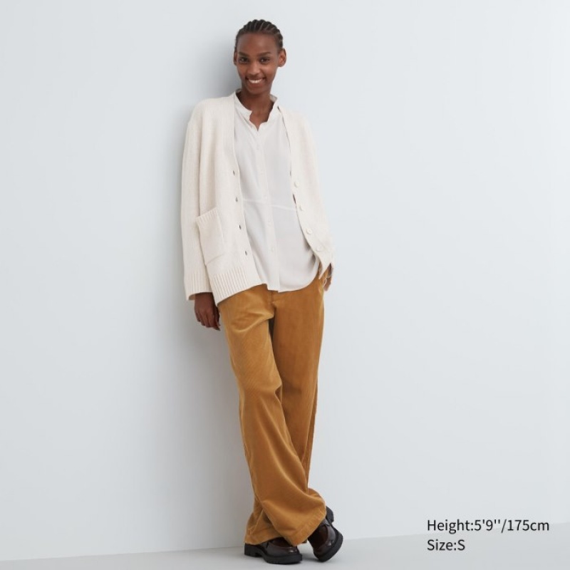 Uniqlo Soft Knit V-Neck Flare Long-Sleeve Cardigan Dames Wit | 3043954