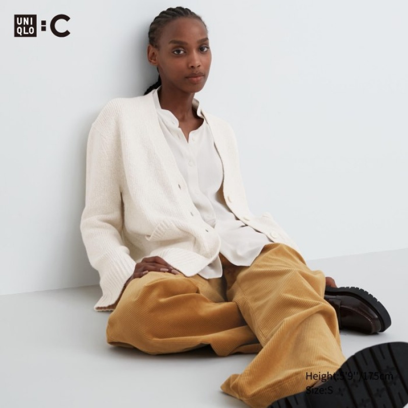 Uniqlo Soft Knit V-Neck Flare Long-Sleeve Cardigan Dames Wit | 3043954