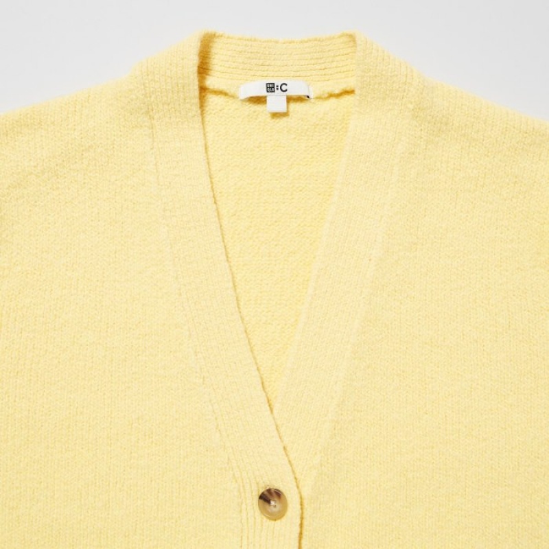 Uniqlo Soft Knit V-Neck Flare Long-Sleeve Cardigan Dames Geel | 9601063