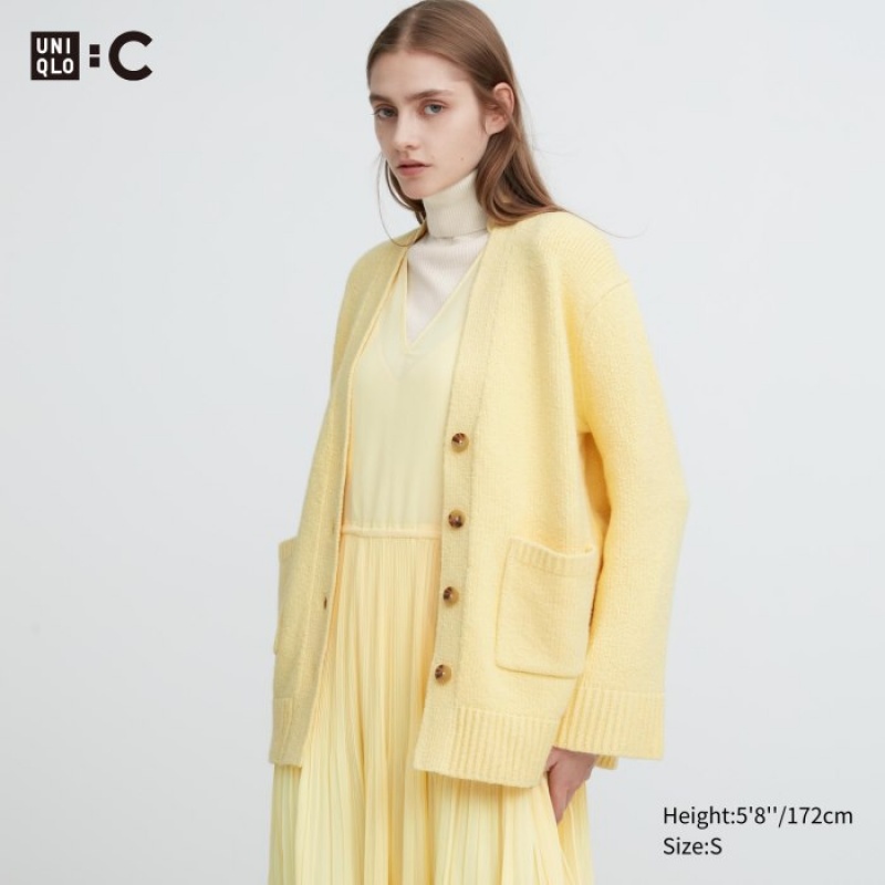 Uniqlo Soft Knit V-Neck Flare Long-Sleeve Cardigan Dames Geel | 9601063