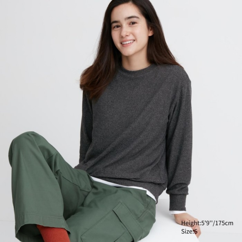 Uniqlo Soft Knitted Fleece Crew Neck Long-Sleeve T-shirts Dames Grijs | 3260877