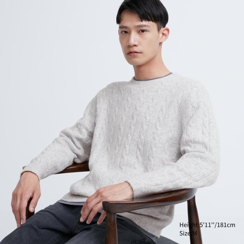 Uniqlo Souffle Yarn Cable Crew Neck Truien Heren Wit | 7572180
