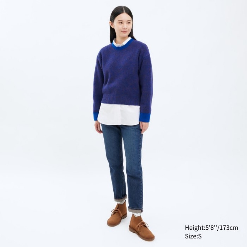 Uniqlo Souffle Yarn Crew Neck Long-Sleeve Truien Dames Blauw | 5595846