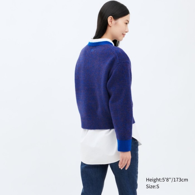 Uniqlo Souffle Yarn Crew Neck Long-Sleeve Truien Dames Blauw | 5595846