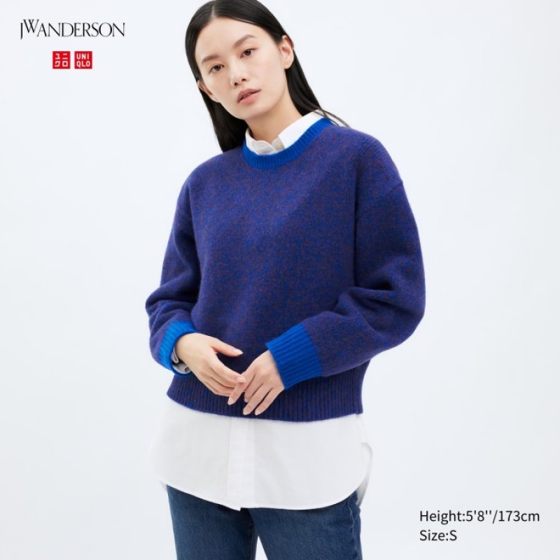 Uniqlo Souffle Yarn Crew Neck Long-Sleeve Truien Dames Blauw | 5595846