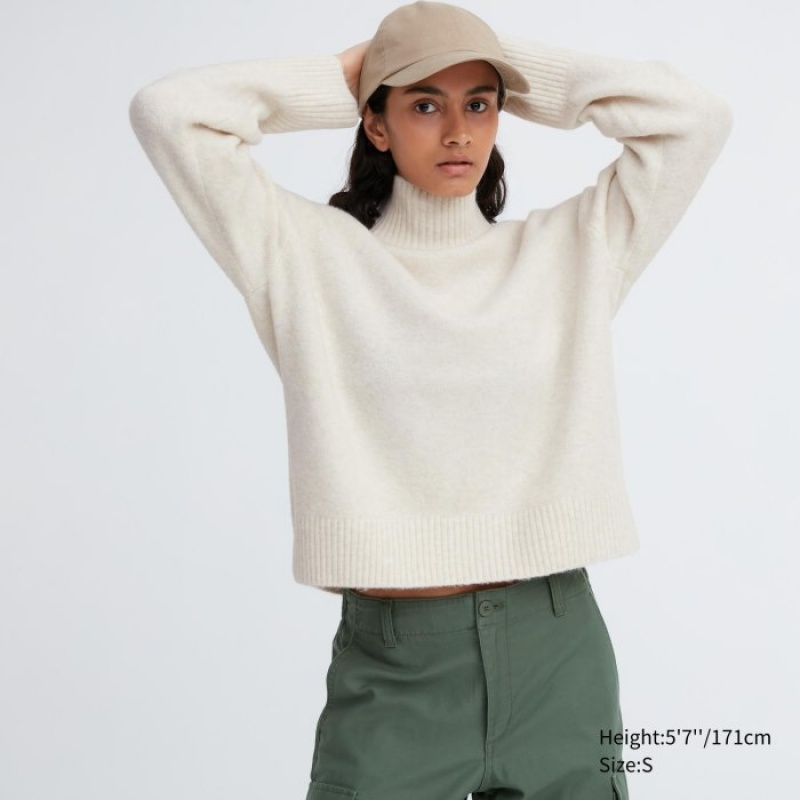 Uniqlo Souffle Yarn High Neck Long-Sleeve Truien Dames Wit | 5632367