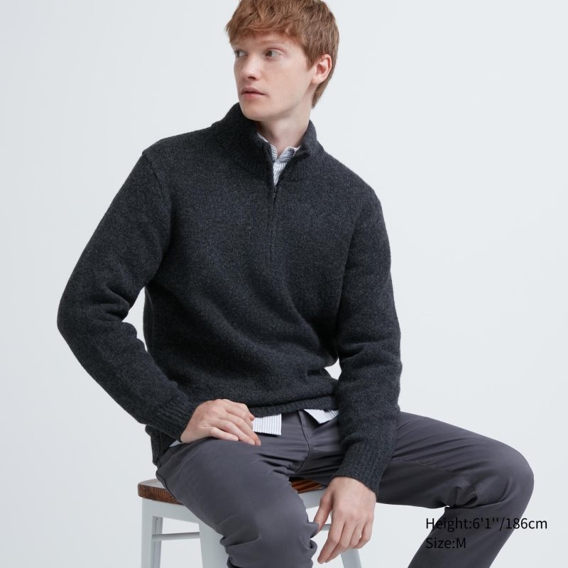 Uniqlo Souffle Yarn Long Sleeve Half-zip Truien Heren Grijs | 54322