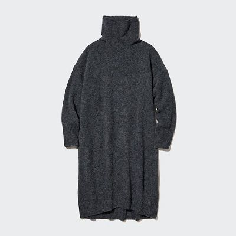Uniqlo Souffle Yarn Turtleneck Jurk Dames Grijs | 9224607