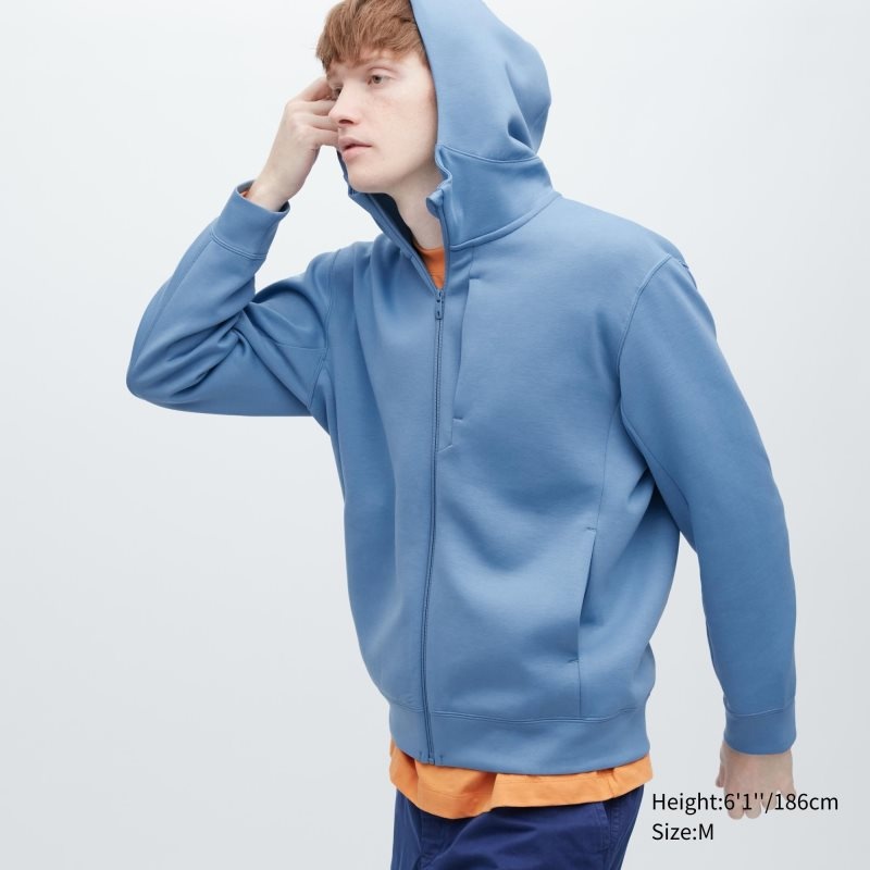Uniqlo Stretch Dry Sweat Long-sleeve Full-zip Hoodie Heren Blauw | 9923363