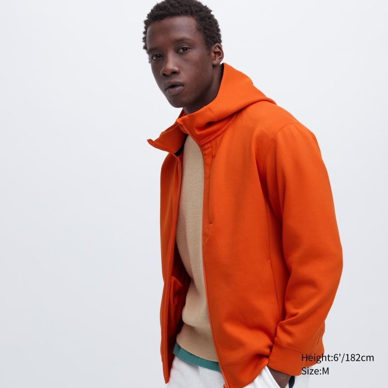Uniqlo Stretch Dry Sweat Long-sleeve Full-zip Hoodie Heren Oranje | 2115901