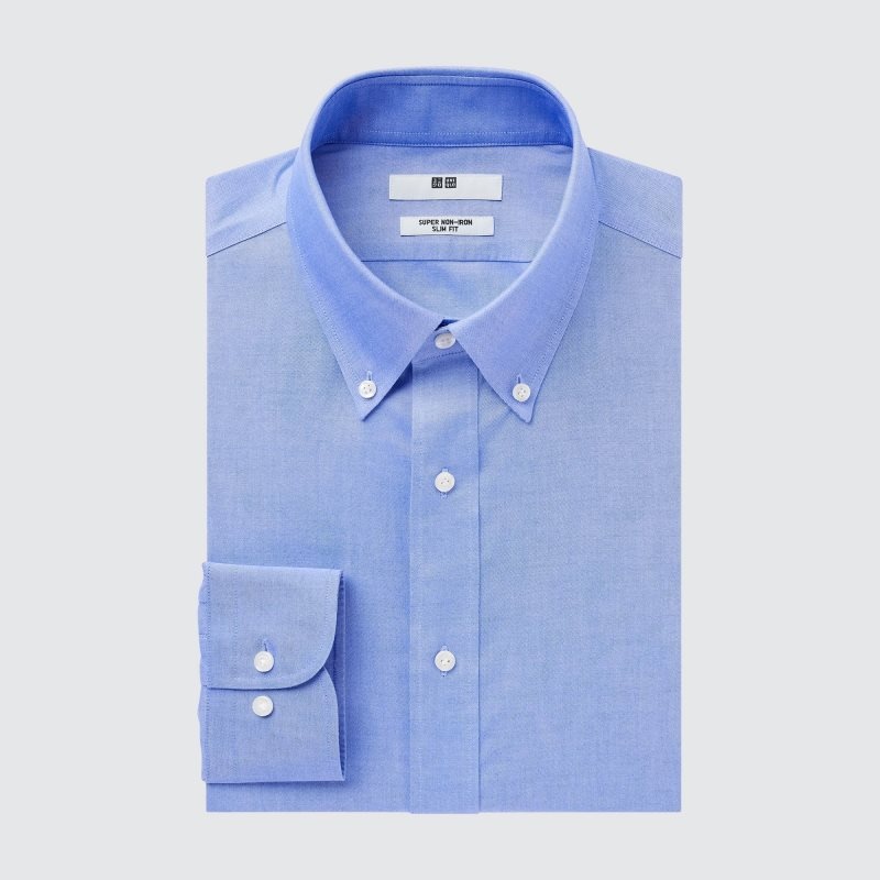 Uniqlo Super Non-iron Slim-fit Long-sleeve Button Down Collar Overhemd Heren Blauw | 7611325