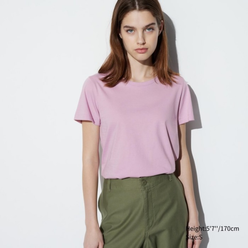Uniqlo Supima Cotton Crew Neck Short Sleeve T-shirts Dames Roze | 3869913