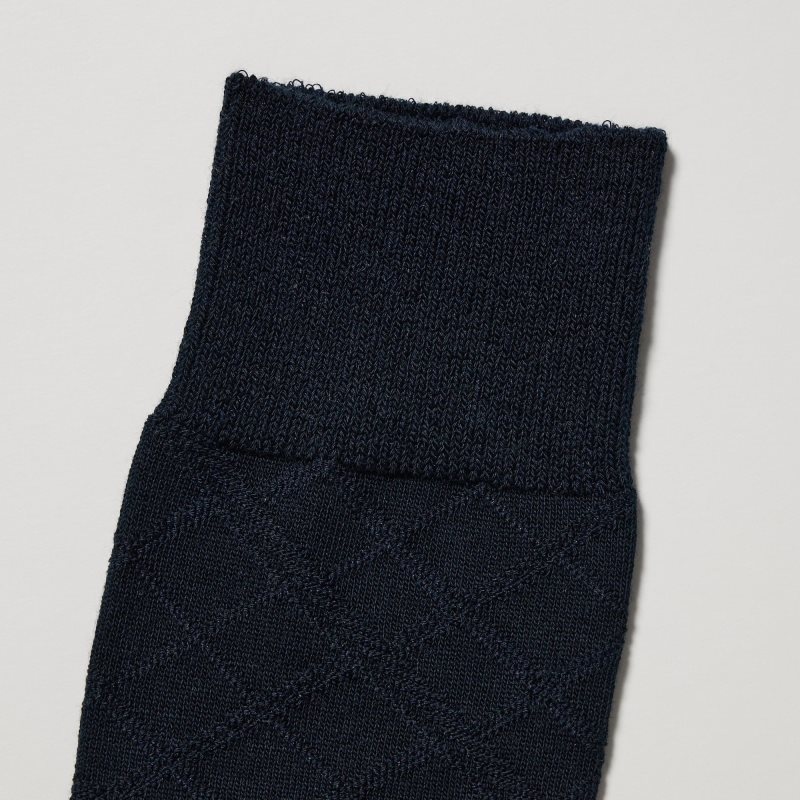 Uniqlo Supima Cotton Links Checked Sokken Heren Donkerblauw | 641462