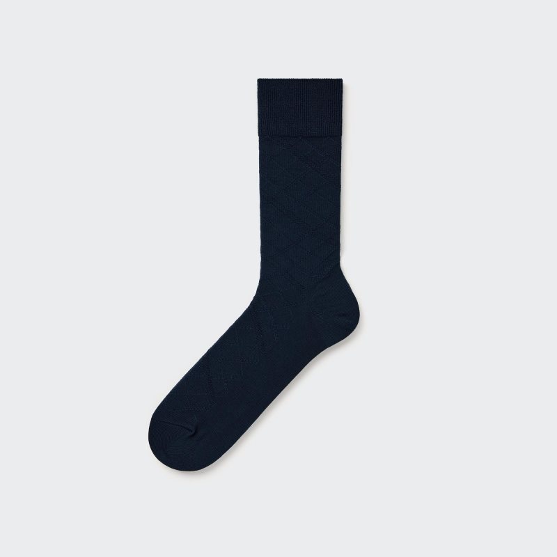 Uniqlo Supima Cotton Links Checked Sokken Heren Donkerblauw | 641462