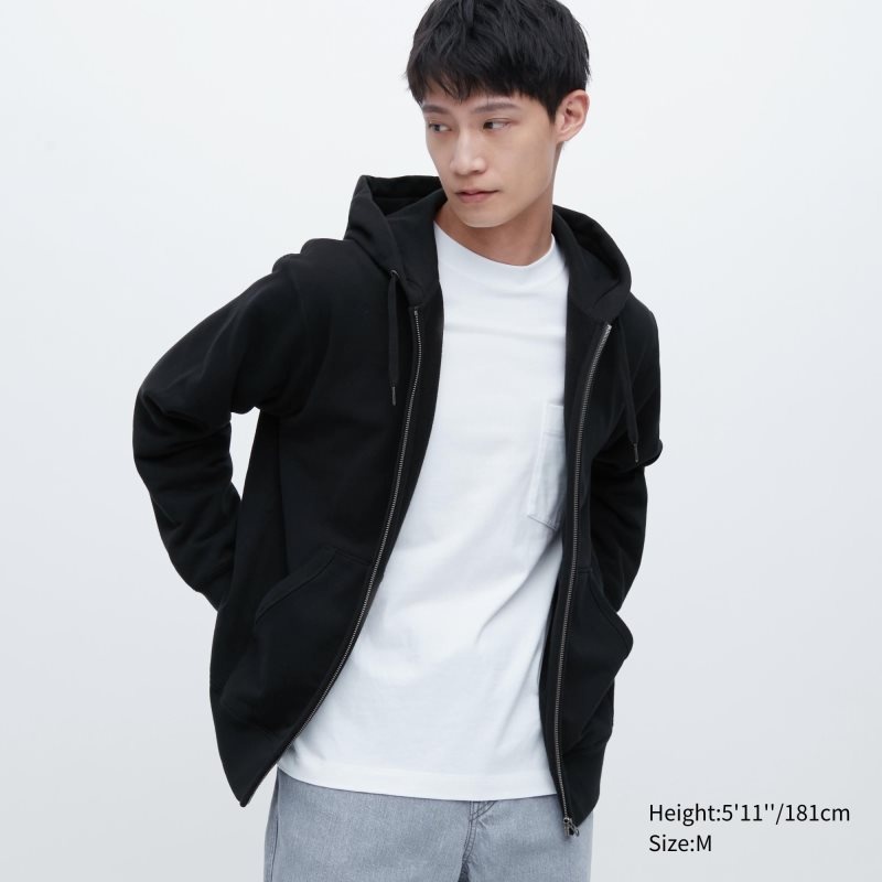Uniqlo Sweat Full-zip Hoodie Heren Zwart | 5991391