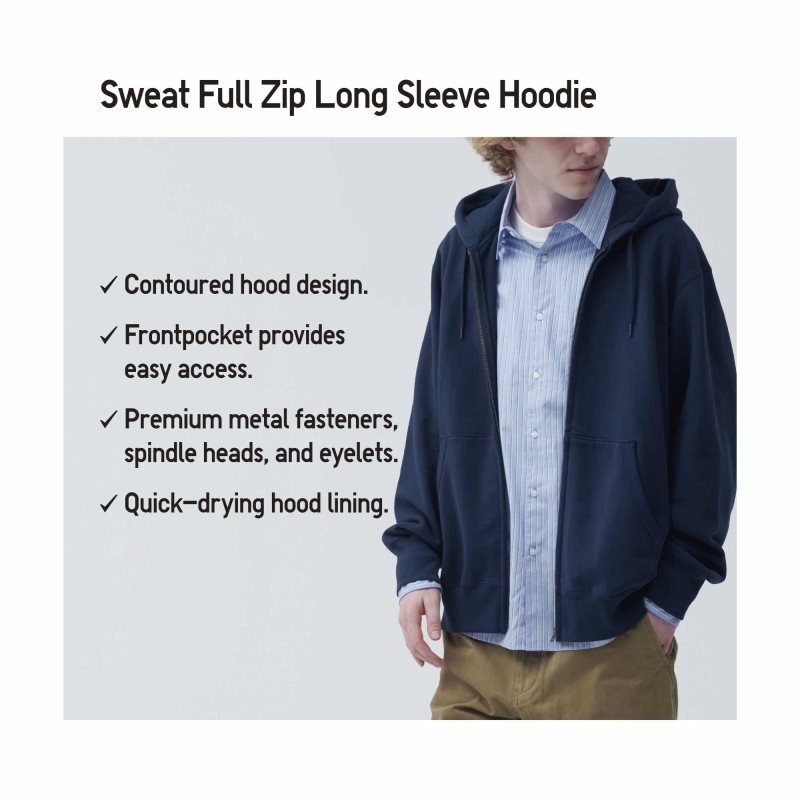 Uniqlo Sweat Long-sleeve Full-zip Hoodie Heren Blauw | 720007