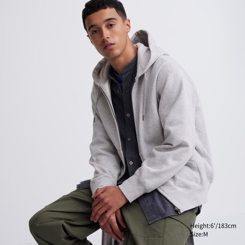 Uniqlo Sweat Long-sleeve Full-zip Hoodie Heren Grijs | 5820383