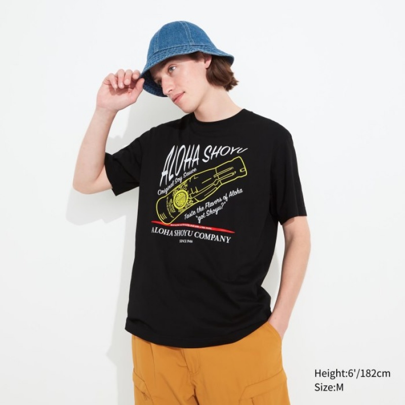 Uniqlo The Brands Hawaii UT Short-Sleeve Aloha Shoyu T-shirts Dames Zwart | 5942405