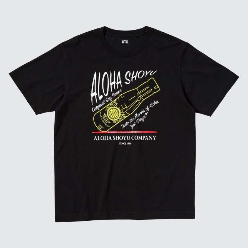 Uniqlo The Brands Hawaii UT Short-Sleeve Aloha Shoyu T-shirts Dames Zwart | 5942405