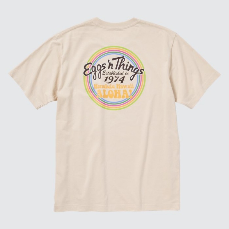 Uniqlo The Brands Hawaii UT Short-Sleeve Eggs 'n Things T-shirts Dames Beige | 5215930