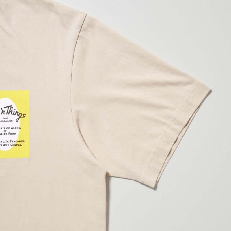 Uniqlo The Brands Hawaii UT Short-Sleeve Eggs 'n Things T-shirts Dames Beige | 5215930