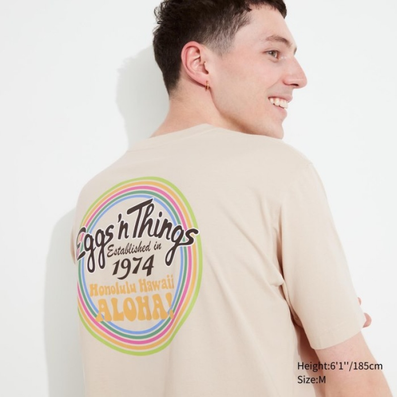 Uniqlo The Brands Hawaii UT Short-Sleeve Eggs \'n Things T-shirts Dames Beige | 5215930