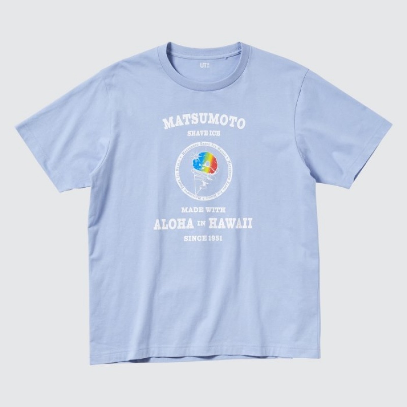 Uniqlo The Brands Hawaii UT Short-Sleeve Matsumoto Shave Ice T-shirts Dames Blauw | 2732374