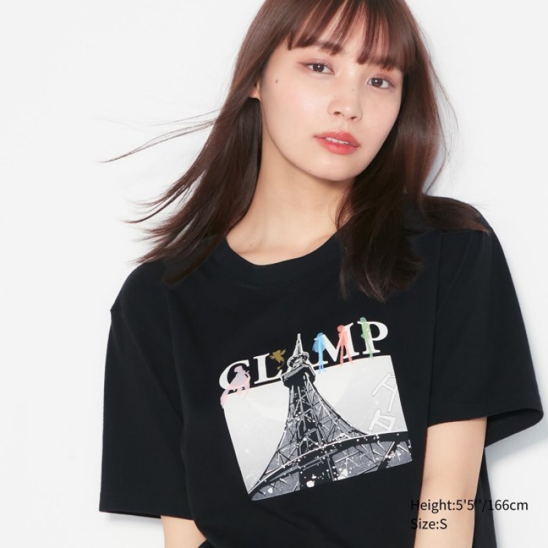 Uniqlo The World of CLAMP UT Short Sleeve T-shirts Dames Zwart | 8023372
