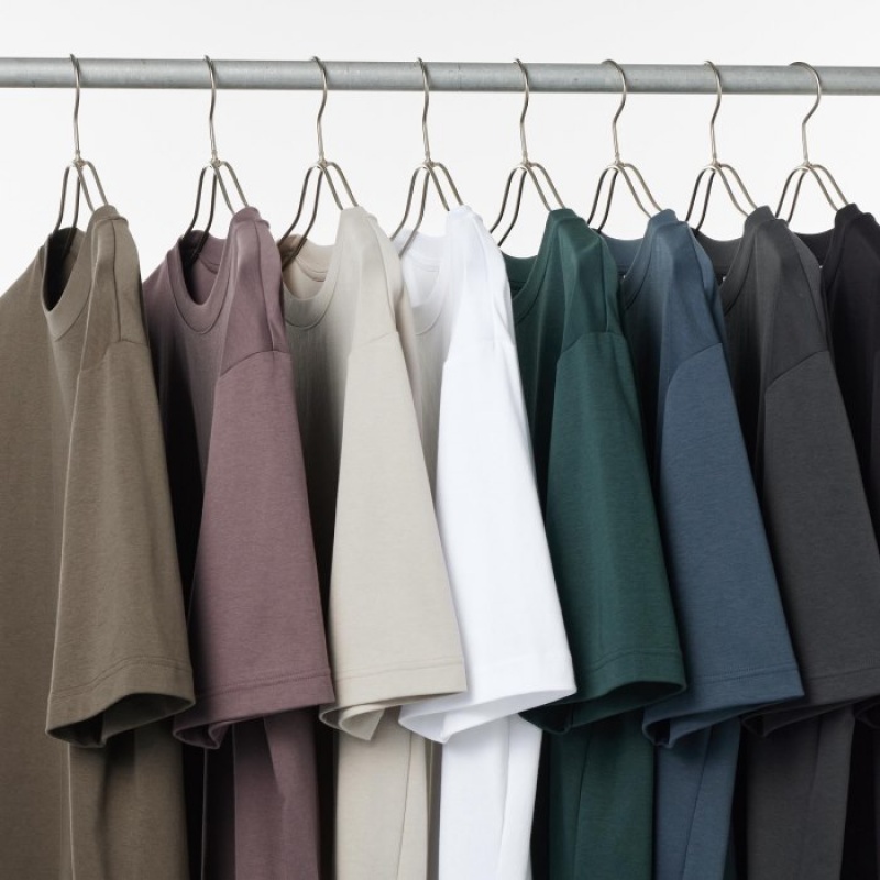Uniqlo U AIRism Cotton Oversized Crew Neck Half-Sleeve T-shirts Dames Olijfgroen | 5221502