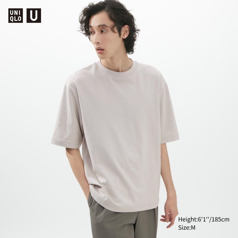 Uniqlo U AIRism Cotton Oversized Crew Neck Half-Sleeve T-shirts Heren Grijs | 1775183