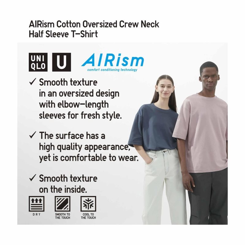 Uniqlo U AIRism Cotton Oversized Crew Neck Half-Sleeve T-shirts Heren Wit | 1846065