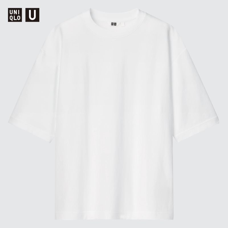 Uniqlo U AIRism Cotton Oversized Crew Neck Half-Sleeve T-shirts Heren Wit | 8581982