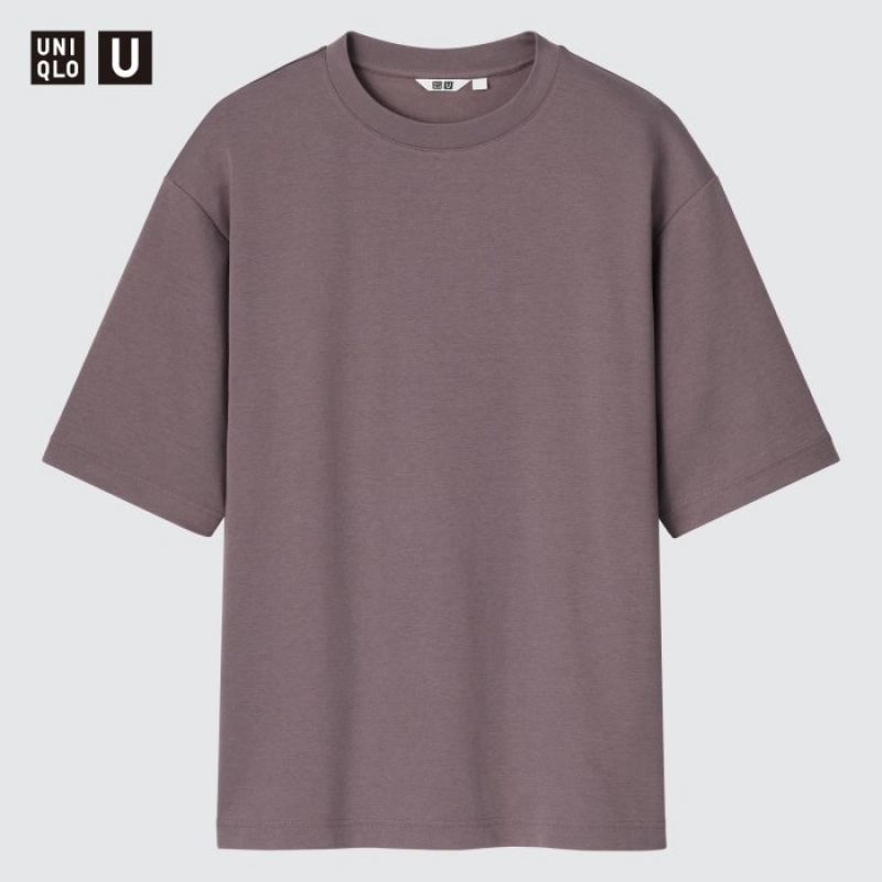 Uniqlo U AIRism Cotton Oversized Crew Neck Half-Sleeve T-shirts Dames Paars | 3662830