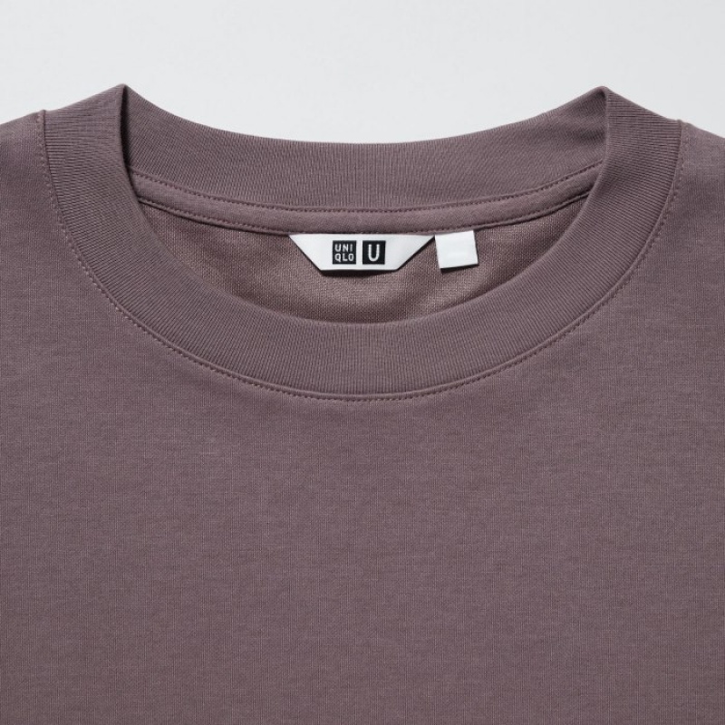 Uniqlo U AIRism Cotton Oversized Crew Neck Half-Sleeve T-shirts Dames Paars | 3662830