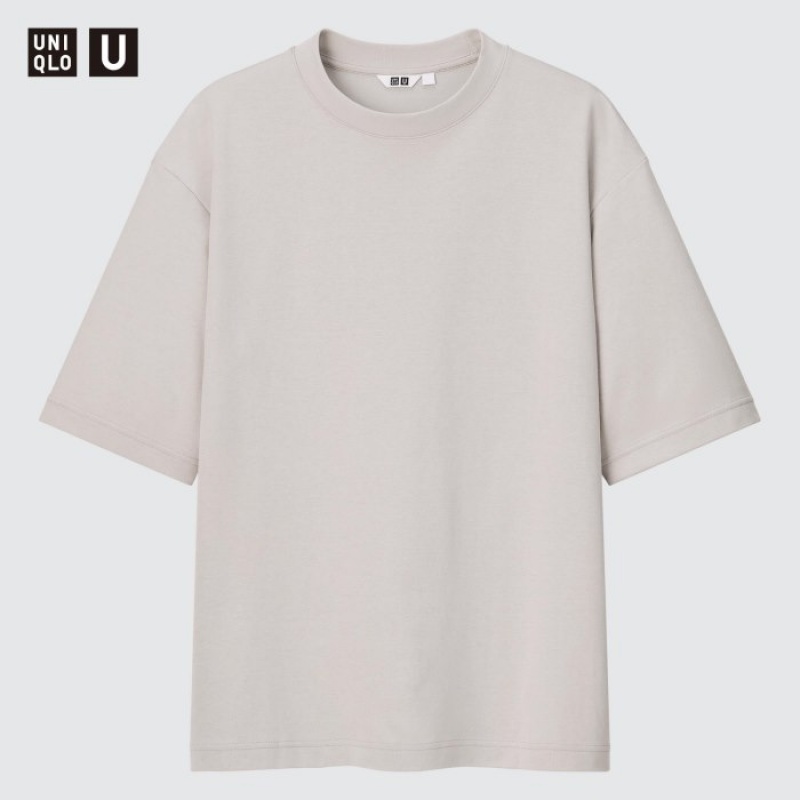 Uniqlo U AIRism Cotton Oversized Crew Neck Half-Sleeve T-shirts Dames Paars | 2591837