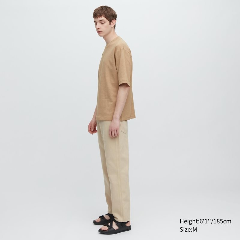 Uniqlo U Airism Cotton Striped Crew Neck Oversized T-shirts Heren Bruin | 7071921