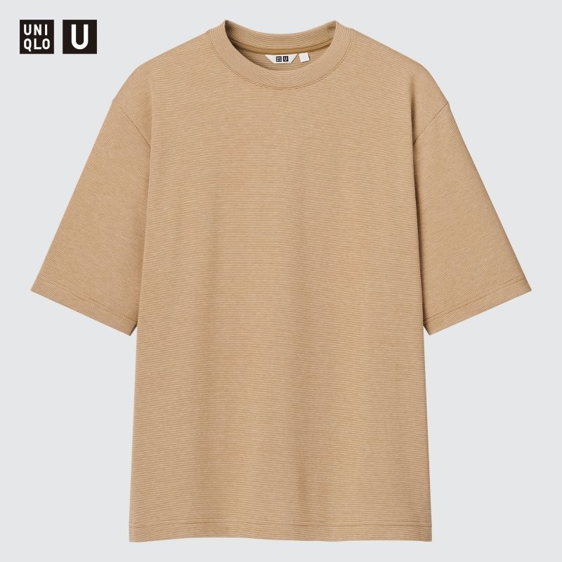 Uniqlo U Airism Cotton Striped Crew Neck Oversized T-shirts Heren Bruin | 7071921