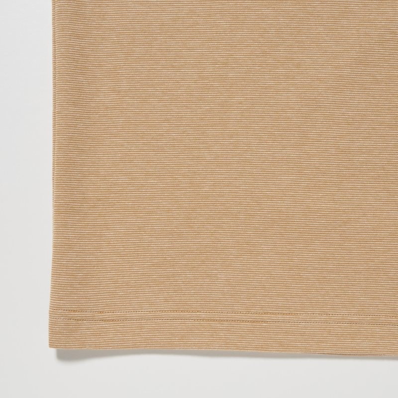 Uniqlo U Airism Cotton Striped Crew Neck Oversized T-shirts Heren Bruin | 7071921