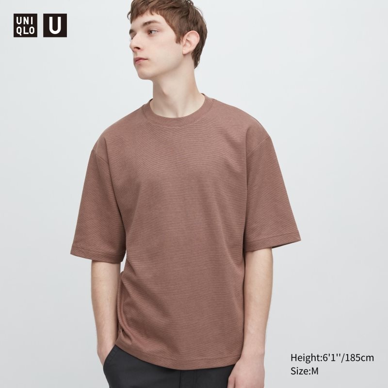 Uniqlo U Airism Cotton Striped Crew Neck Oversized T-shirts Heren Bruin | 7071921