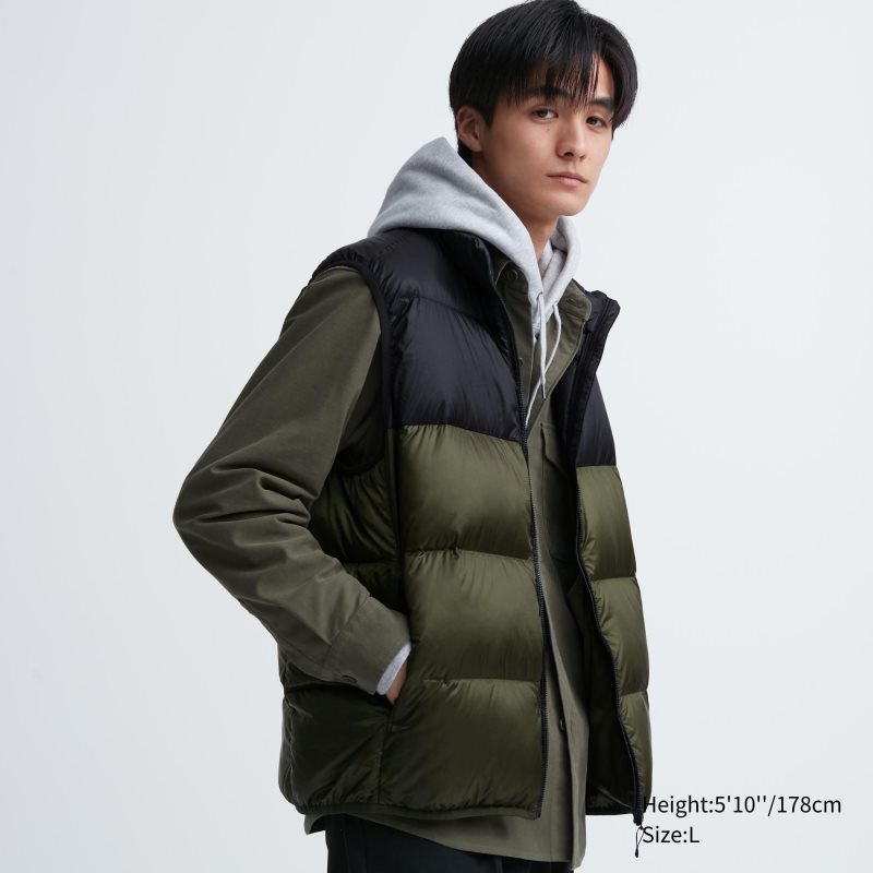 Uniqlo Ultra Light Down Color Block Vest Heren Olijfgroen | 8632962