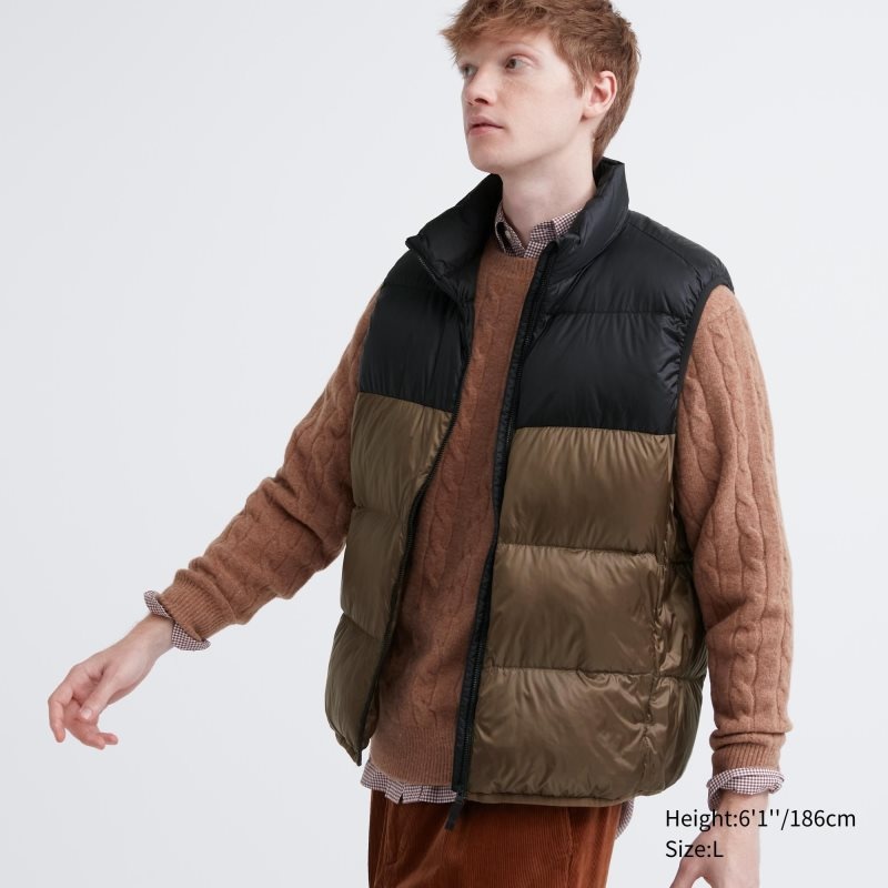 Uniqlo Ultra Light Down Color Block Vest Heren Bruin | 8035259